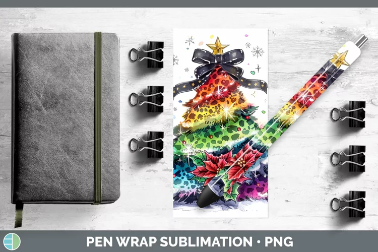 Leopard Rainbow Christmas Tree Pen Wrap Sublimation Epoxy Pe