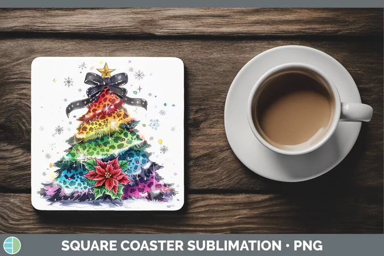 Leopard Rainbow Christmas Tree Square Coaster Sublimation Co