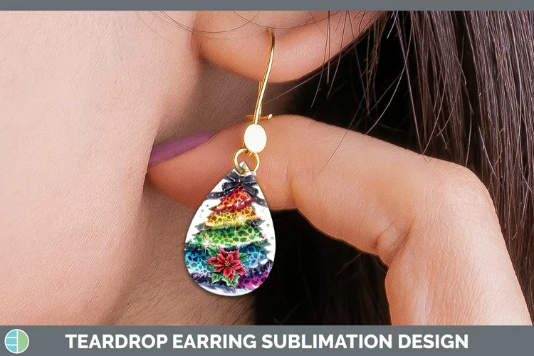 Leopard Rainbow Christmas Tree Teardrop Earrings Sublimation