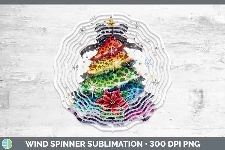 Leopard Rainbow Christmas Tree Wind Spinner Sublimation Spin