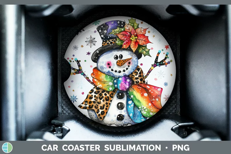 Leopard Rainbow Snowman Car Coaster Sublimation Coaster Desi