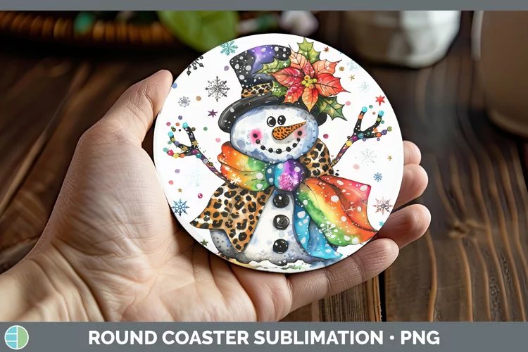 Leopard Rainbow Snowman Round Coaster Sublimation Coaster De