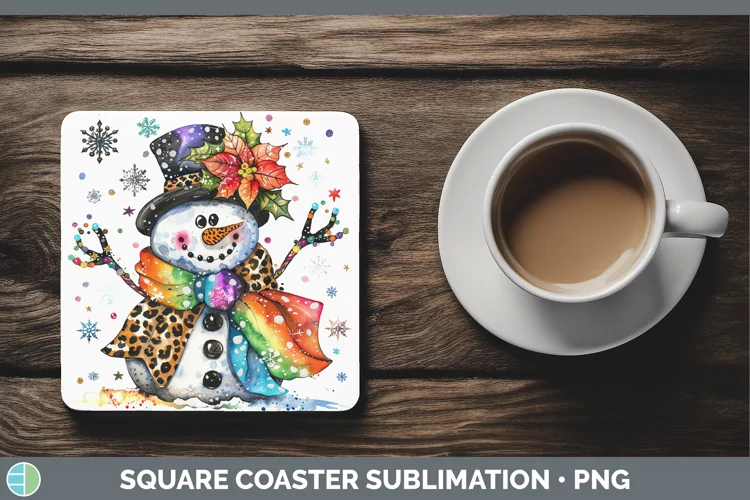Leopard Rainbow Snowman Square Coaster Sublimation Coaster D