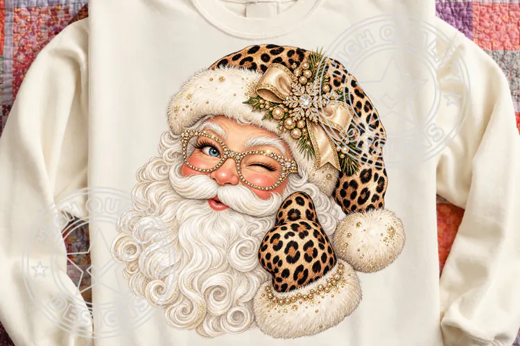 Leopard Santa Claus png, Yarn Crochet Santa Claus Design