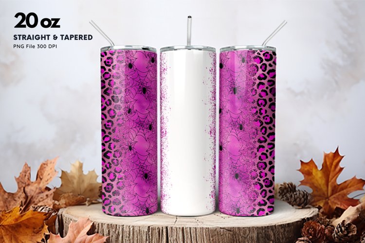 20oz Halloween Tumbler Spider Web Leopard Add Text Wrap