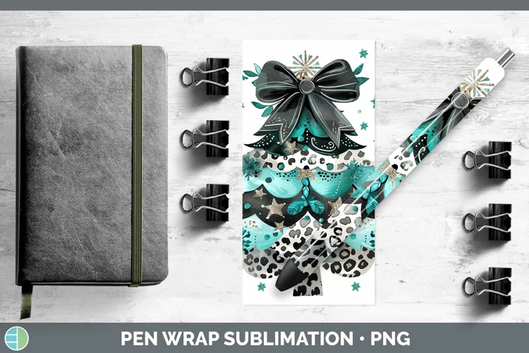 Leopard Teal Christmas Tree Pen Wrap Sublimation Epoxy Pen D