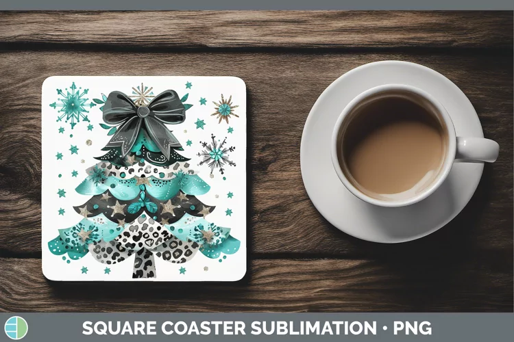Leopard Teal Christmas Tree Square Coaster Sublimation Coast