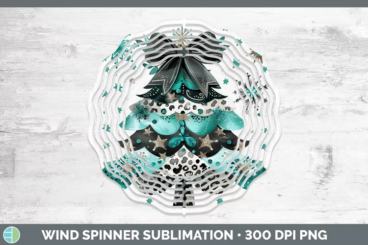 Leopard Teal Christmas Tree Wind Spinner Sublimation Spinner