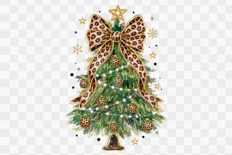 Leopard Bow Christmas Tree png clipart example image 1