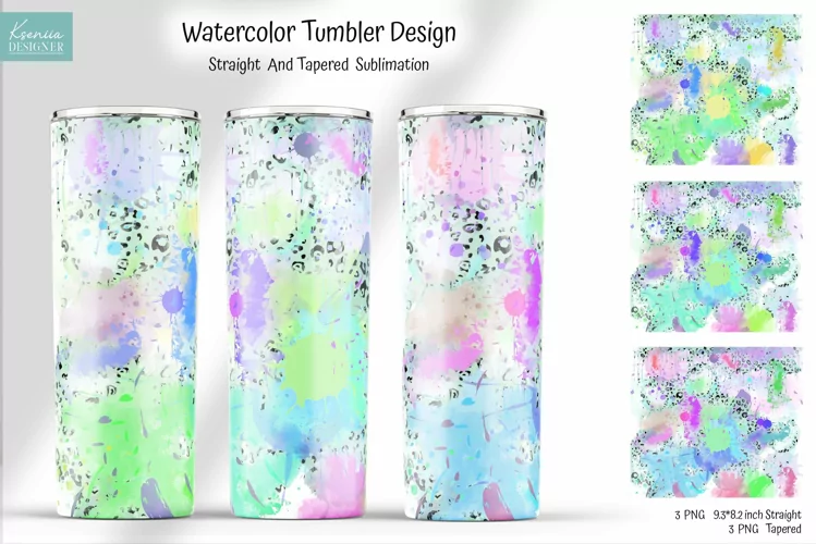 Leopard Watercolor Splashes Skinny Tumbler Wrap
