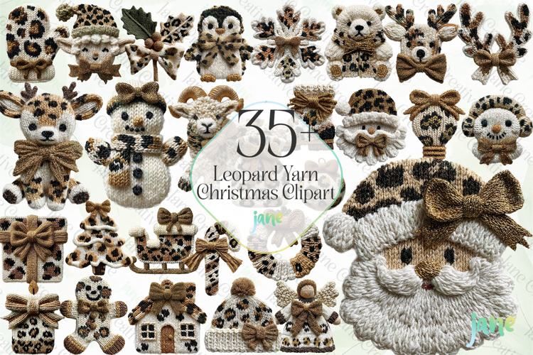 Leopard Yarn Christmas Clipart Bundle