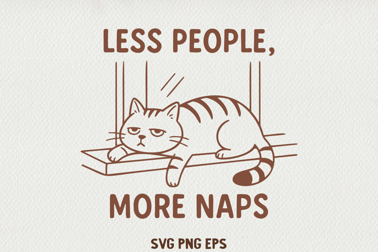 Sarcastic Cat Illustration Funny Lazy Line Art Kitty SVG PNG