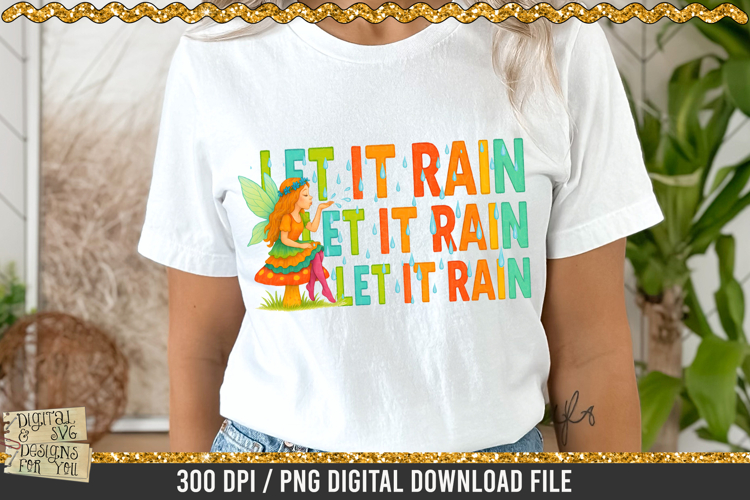 Let It Rain PNG | Cute Summer Fairy on Mushroom Clipart