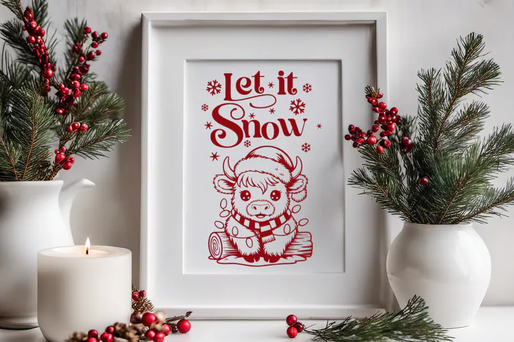Let it Snow SVG Quote with Highland Cow