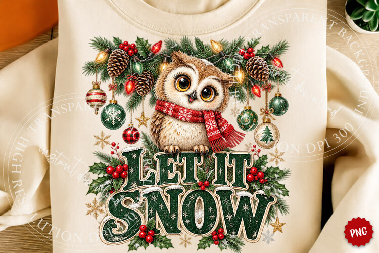 Let It Snow Christmas Funny Owl PNG example image 1