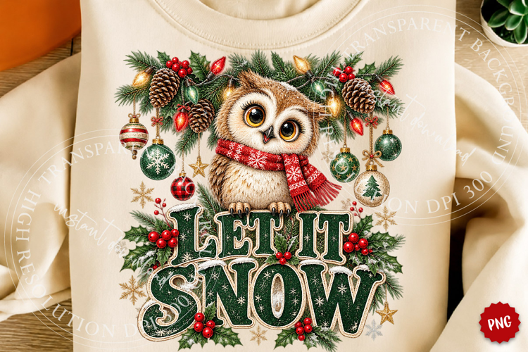 Let It Snow Christmas Funny Owl PNG