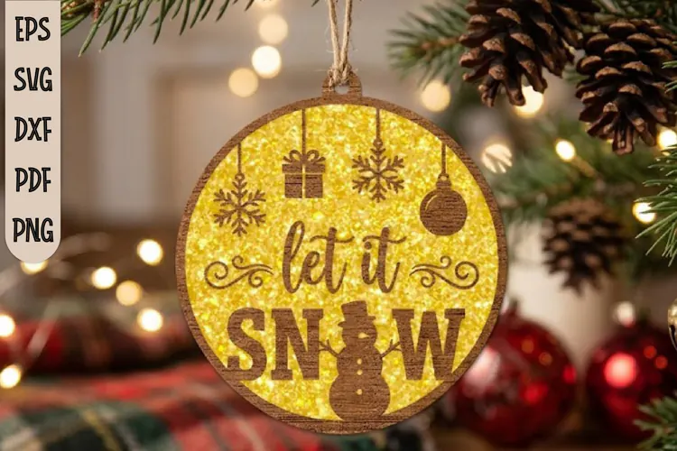 Let It Snow Christmas Ornament SVG,Snowman Holiday Bauble