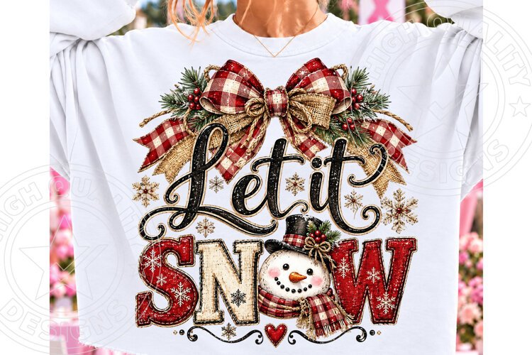 Let It Snow PNG | Rustic Buffalo Plaid Snowman Christmas Sub example image 1