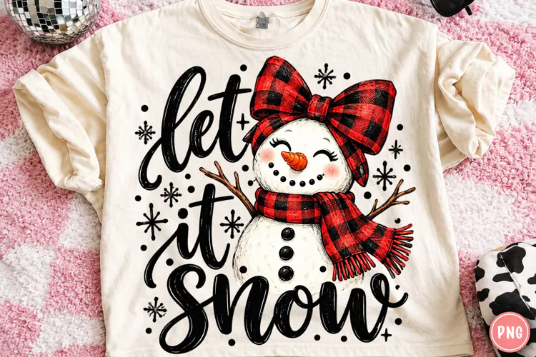 Let It Snow Snowman PNG | Buffalo Plaid Christmas Bow Png