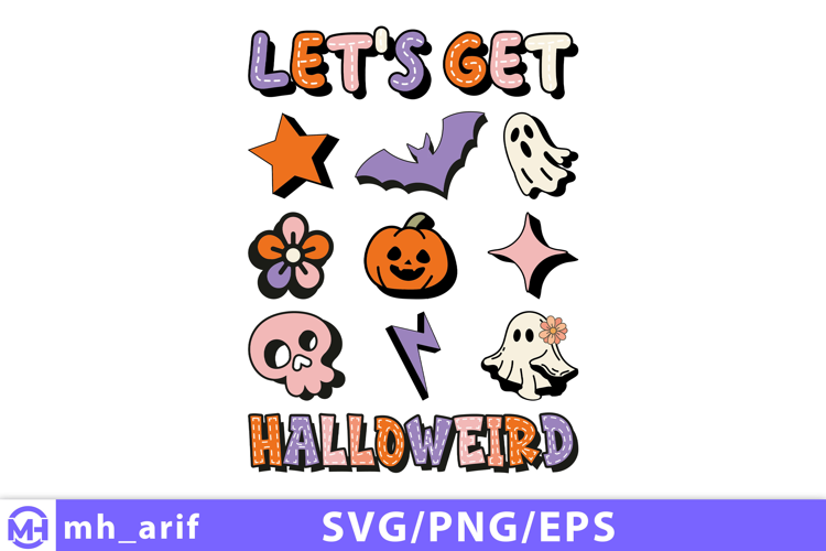 Retro Let's Get Halloweird SVG Halloween PNG T-shirt Design