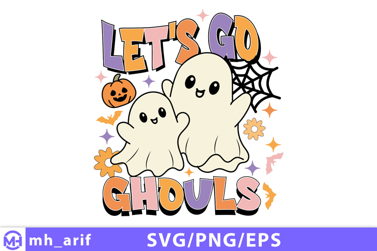 Retro Halloween Let's Go Ghouls SVG PNG T-shirt Design