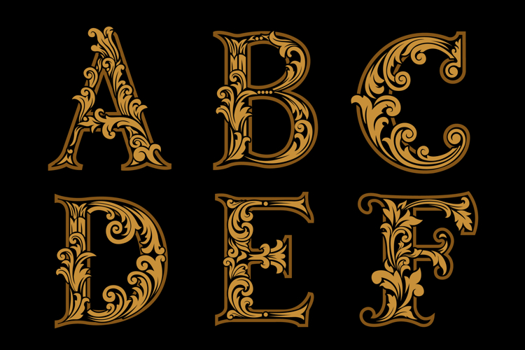 Luxury Gold Ornamental Alphabet Letters AF with Elegant Vint