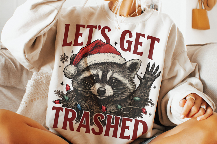 Lets Get Trashed PNG, Christmas Raccoon PNG, Feral PNG