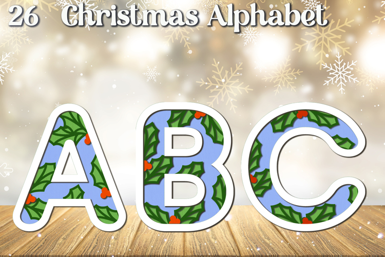 3d Christmas alphabet A-Z svg, Layered Christmas laser cut example image 1