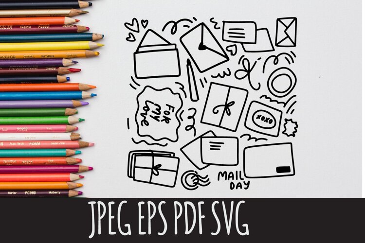 Coloring page | Mail Day, paper letters example image 1