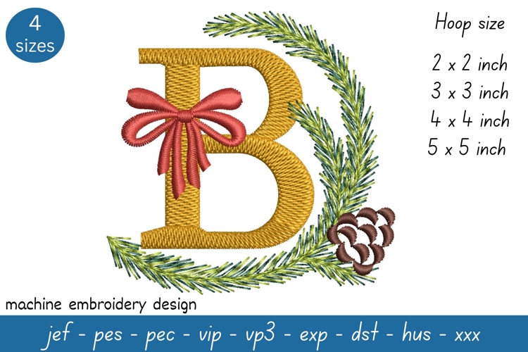 Letter B Embroidery Design - Christmas Pattern