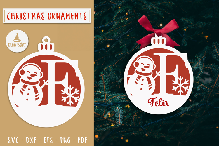 Letter F Christmas Personalized Ornament Laser cut