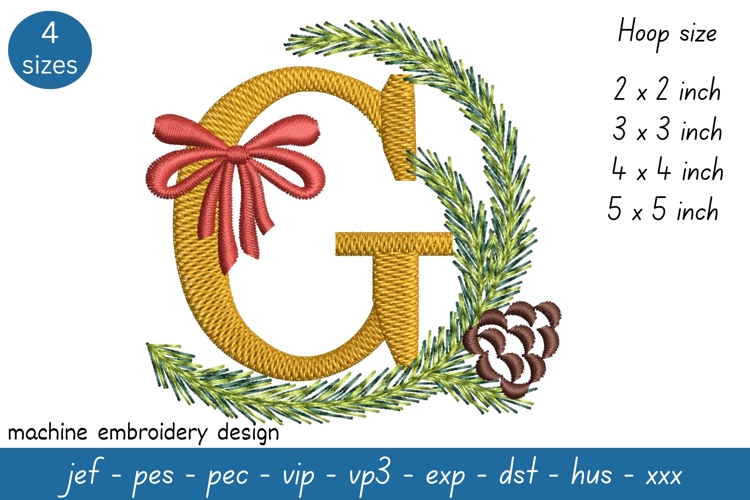 Letter G Embroidery Design - Christmas Pattern