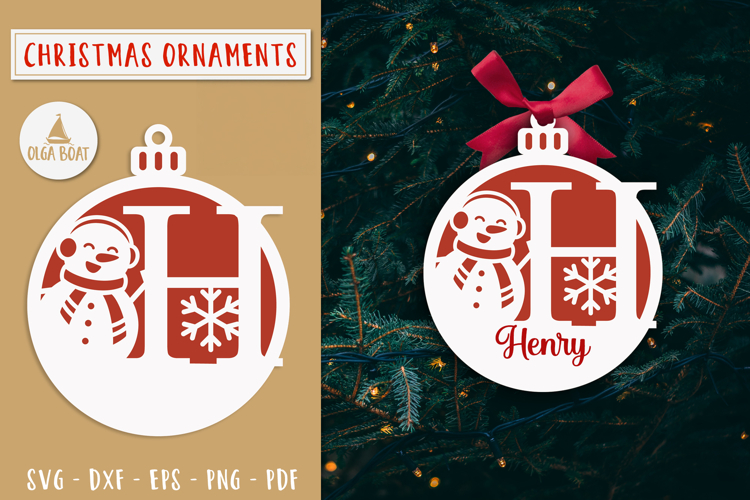 Letter H Christmas Personalized Ornament Laser cut