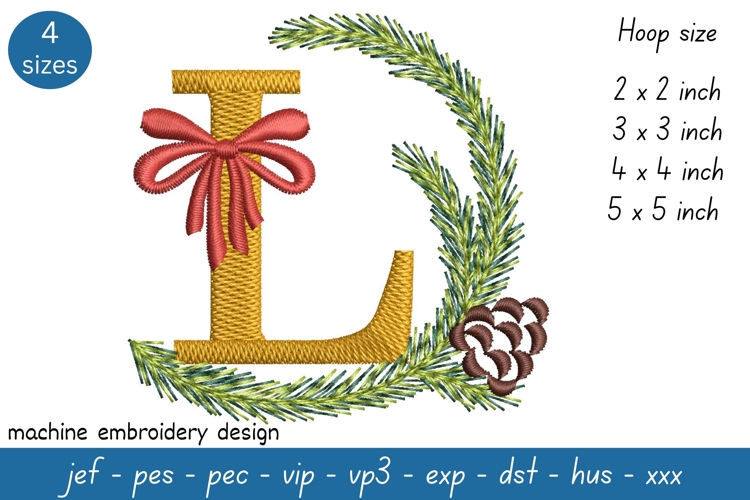 Letter L Embroidery Design - Christmas Pattern