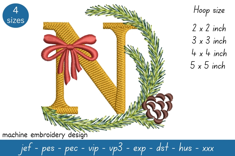 Letter N Embroidery Design - Christmas Pattern