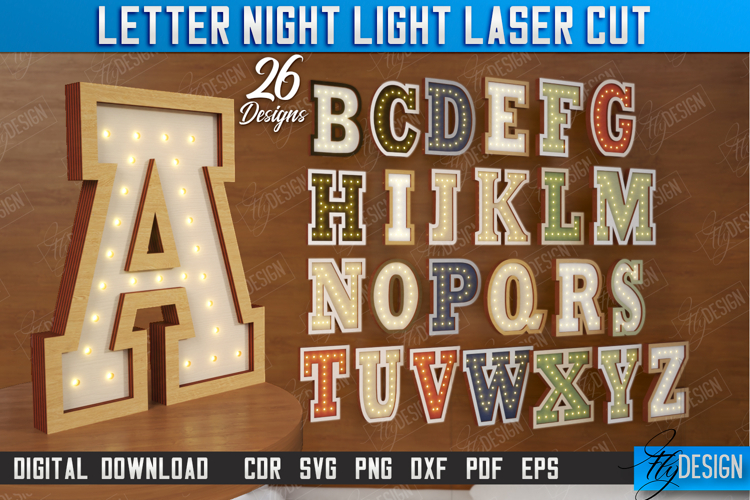Letter Led Night Light Laser Cut Bundle, Alphabet Light Box