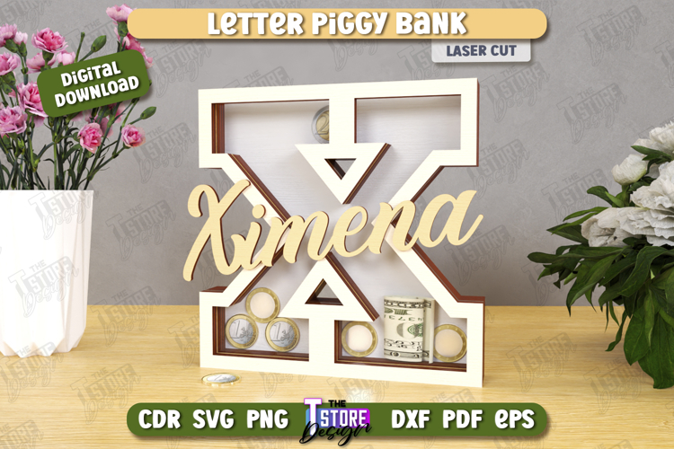 Personalized Piggy Bank Laser Cut | Letters | Money Box |CNC