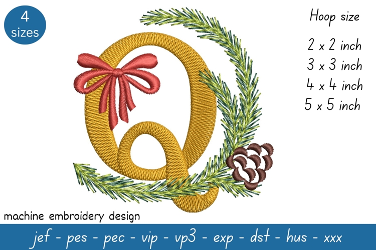 Letter Q Embroidery Design - Christmas Pattern