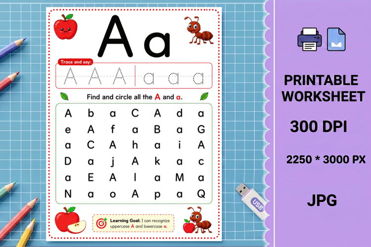 Alphabet uppercase Letter recognition printable worksheet example image 1