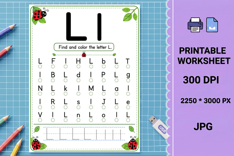 L find color Letter recognition printable worksheet example image 1