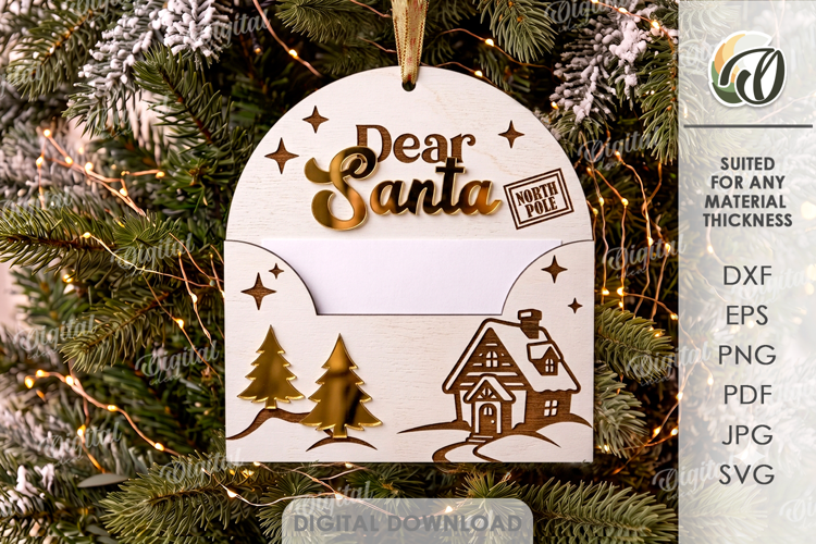 Letter To Santa Christmas Ornament Laser Cut. Christmas SVG