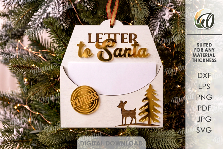 Letter To Santa Christmas Ornament Laser Cut. Christmas SVG