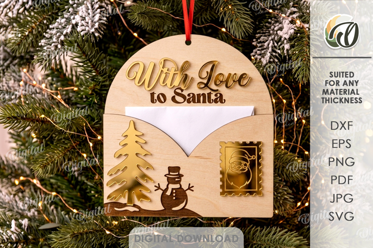 Letter To Santa Christmas Ornament Laser Cut. Christmas SVG