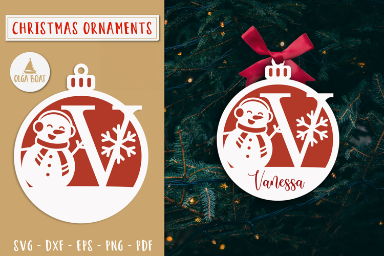 Letter V Christmas Personalized Ornament Laser cut