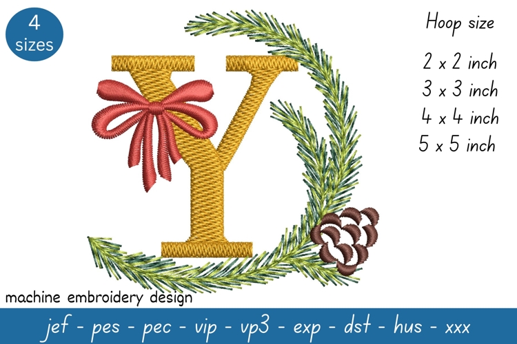 Letter Y Embroidery Design - Christmas Pattern