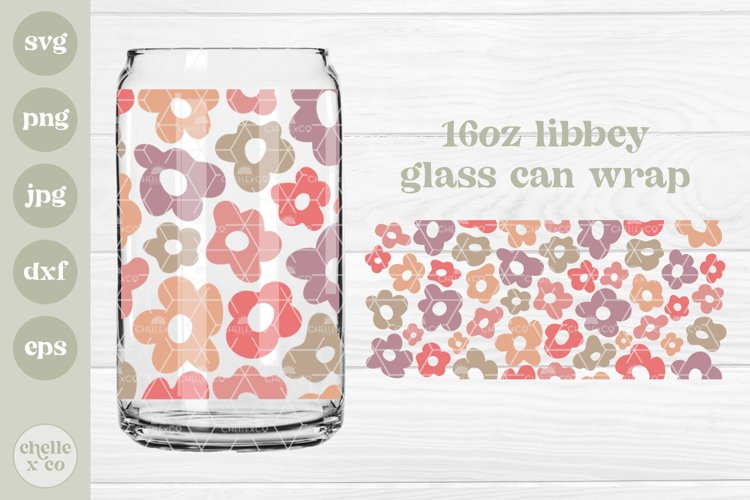 Groovy Flowers 16oz Libbey Glass Can Wrap SVG PNG