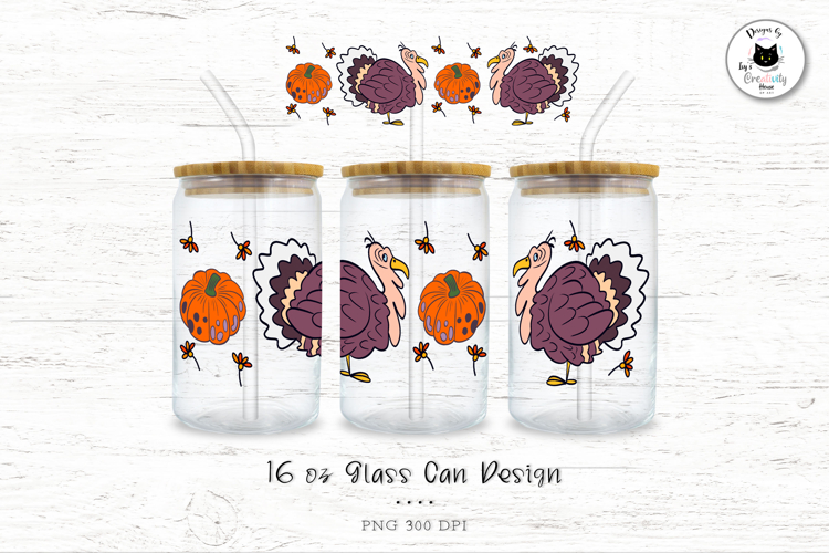 Thanksgiving Glass Can Wrap | Turkey Libbey Glass Can PNG