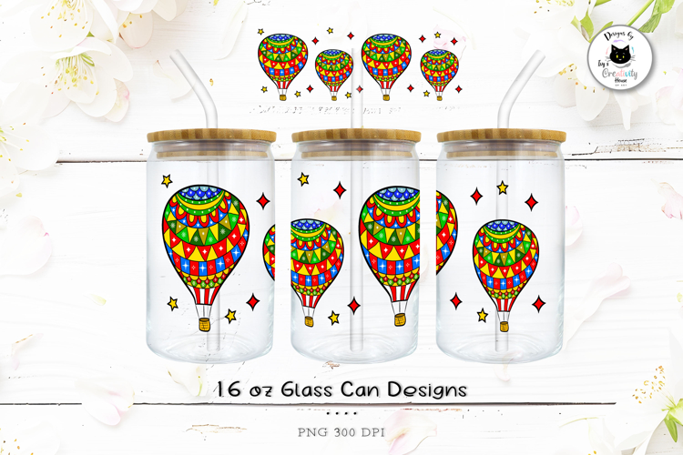 Colorful Air Balloon Glass Can PNG | Libbey Glass Wrap