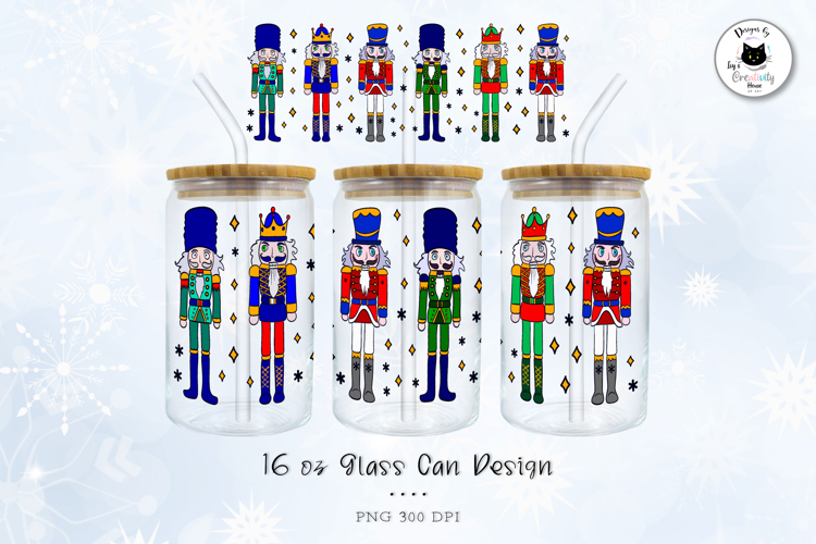 Nutcracker Glass Can Full Wrap | Christmas Libbey Glass PNG