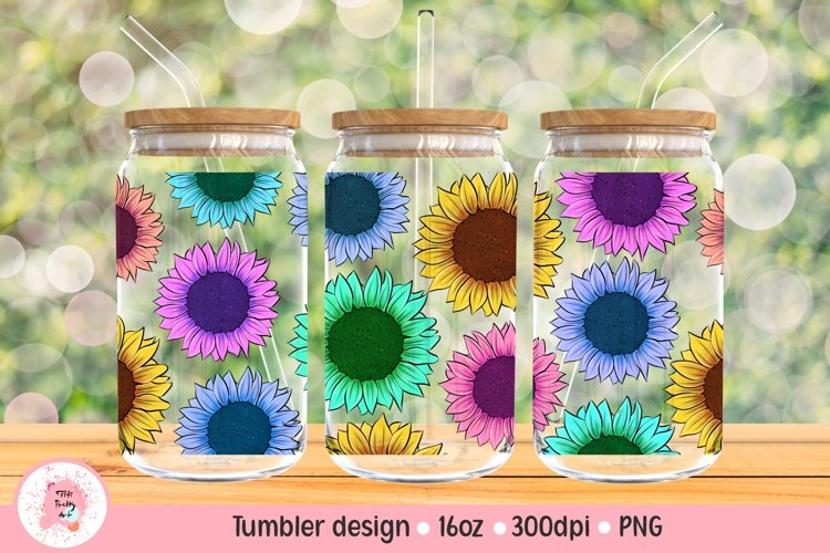 Libbey Glass Template Colorful Sunflowers for 16 oz